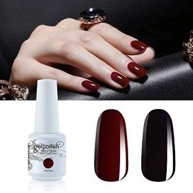 Vishine Lot de 2 Couleurs Rouge Bordeaux & Noir Vernis Gel Semi Permanent Soak Off UV LED vernis à ongles Nail Art Manucure 8