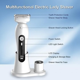 Rasoir Electrique Femme, Asimebesty 2 en 1 Tondeuse Electrique Femme pour Visage, Jambes, Bikini, Epilateur Electrique Femme 