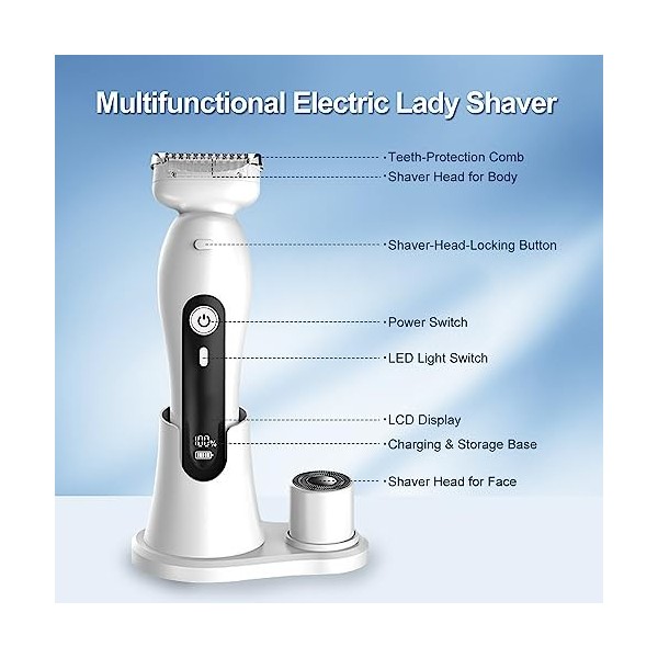Rasoir Electrique Femme, Asimebesty 2 en 1 Tondeuse Electrique Femme pour Visage, Jambes, Bikini, Epilateur Electrique Femme 