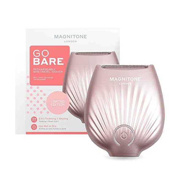 Magnitone GoBare! Mini rasoir rechargeable étanche compact pour les jambes, les aisselles et la ligne de bikini or rose 