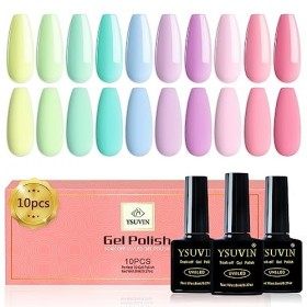 YSUVIN Vernis Semi Permanent Pastel, 10 Couleurs Macaron Bonbon Bleu Vert Rose Printemps été Vernis à Ongles Soak Off UV/LED 
