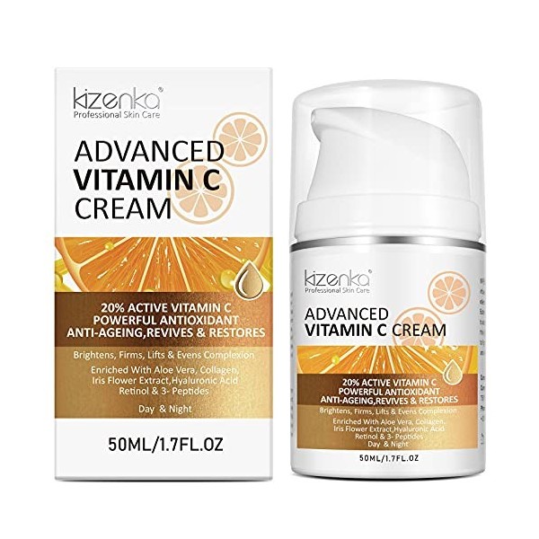 Crème Vitamine C, 20% Crème de Vieillissement de la Vitamine C pour le Visage et la Peau, Crème de jour Hydratant Convient au