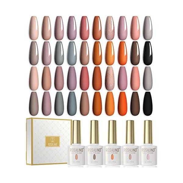 ROSALIND Vernis Semi Permanent Automne 20Pcs Lot Vernis à Ongles Gels Semi-permanents avec Base et Top Coat Matt, UV LED Soak