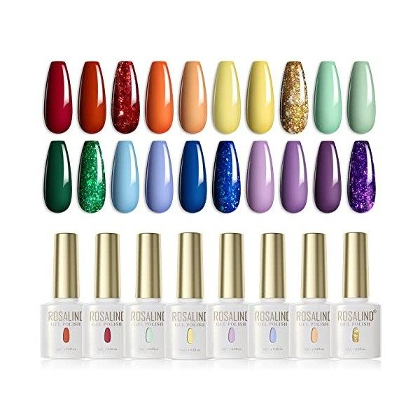 ROSALIND Vernis Semi Permanent Automne 20Pcs Lot Vernis à Ongles Gels Semi-permanents avec Base et Top Coat Matt, UV LED Soak