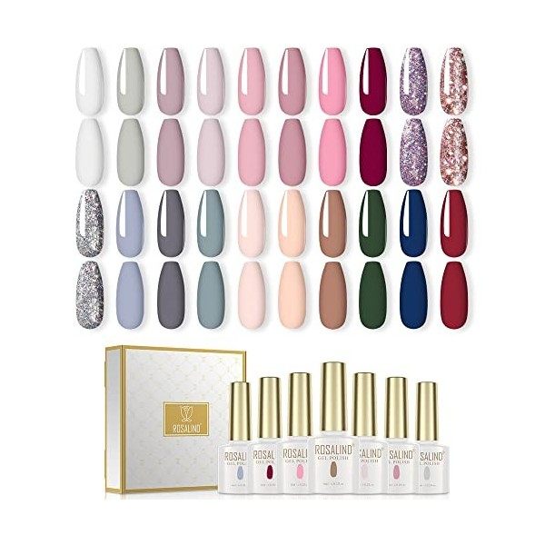 ROSALIND Vernis Semi Permanent Automne 20Pcs Lot Vernis à Ongles Gels Semi-permanents avec Base et Top Coat Matt, UV LED Soak