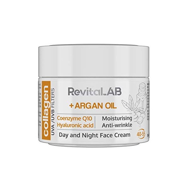 RevitaLAB - Crème de jour et de nuit au collagène hydratante et anti-âge, enrichie en acide hyaluronique, coenzyme Q10, huile