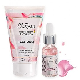 ClaRose - Kit Visage à lAcide Hyaluronique : Sérum Visage Anti-âge 30 ml & Masque Visage Régénérant 75 ml Enrichi en Hui