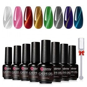 Mobray Cat Eyes Vernis Semi Permanent Magnetique,Vernis a ongle Cameleon Oeil de chat Cat Eye 8 Colors Gel Magnetique ongle U