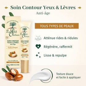LE PETIT OLIVIER - Soin Contour Des Yeux & Lèvres Anti-Âge - Huile dArgan - Lisse & Raffermit - Tous Types De Peaux - 98% D