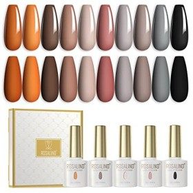 ROSALIND Lot Vernis Semi Permanent Noir Gris Orange Marron 10PCS Vernis à Ongles Gels Semi-permanents 6ml UV LED Soak Off Gel
