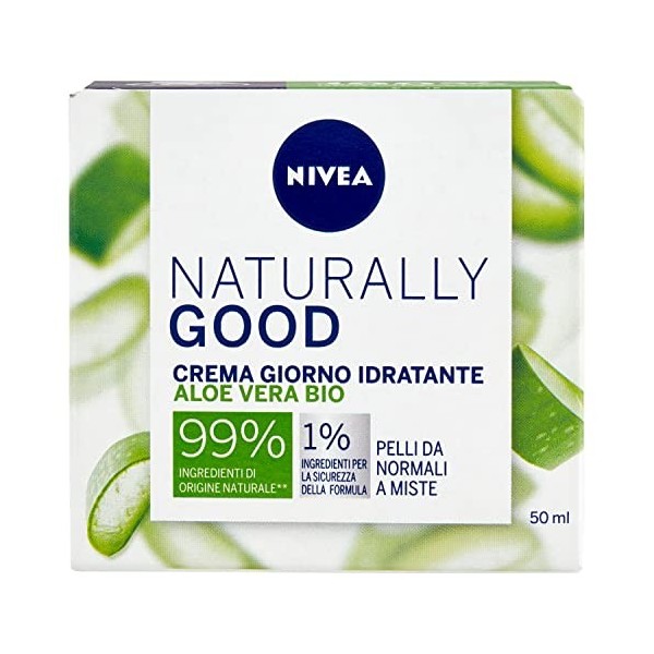 NIVEA NATURALLY GOOD Crème de jour hydratante 50 ml Crème visage rafraîchissante pour peaux normales et mixtes, Crème hydrata