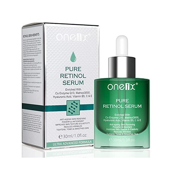 Sérum au rétinol pour le visage et les yeux 30 ml avec vitamine C, E, acide hyaluronique pour anti-âge, ridules et rides. S