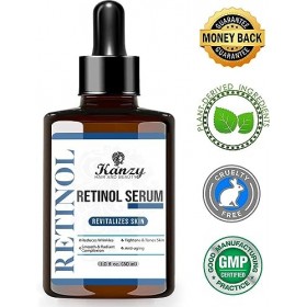 KANZY Retinol Serum 2.5% with Acide Hyaluronique Anti Ride, Anti Age Puissant Rétinol Sérum Visage Bio pour Femme et Homme av