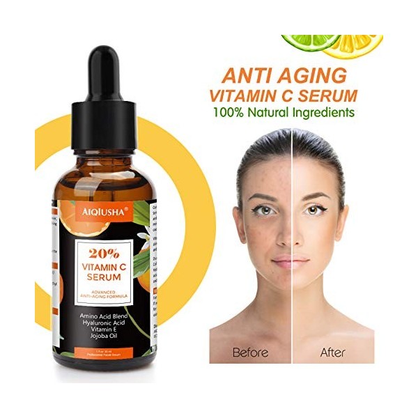 20% Vitamin C Serum For Face with Anti Aging & Wrinkle Facial Serum, Fades Dark Spots and Hyperpigmentation. Boost Skin Colla