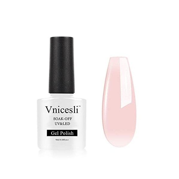 Vnicesli Vernis Semi Permanent Rose, 10ml French Transparent Pink Vernis à Ongles Naturelle Vernis Gel UV Semi Permanent Soak