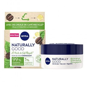 NIVEA NATURALLY GOOD Soin de jour énergisant à l’huile de café recyclé 1 x 50 ml , Crème visage hydratante, Soin naturel à l