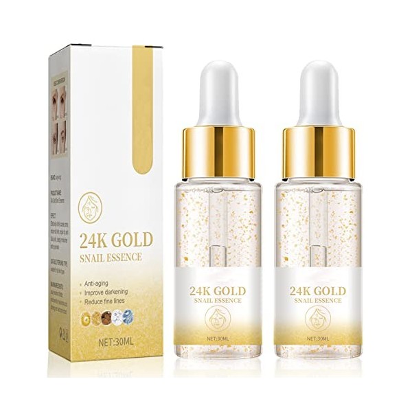 Sérum 24k Gold, Serum Acide Hyaluronique, Anti-Vieillissement Essence, pour le Visage Hydratant Nourrissant Uniforme Peau Lif