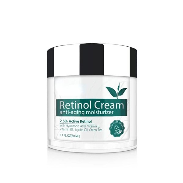 Retinol Cream – Best Moisturizer for Face 2.5% Retinol with Hyaluronic Acid Vitamin E Vitamin B5 Jojoba Oil Green Tea Shea Bu