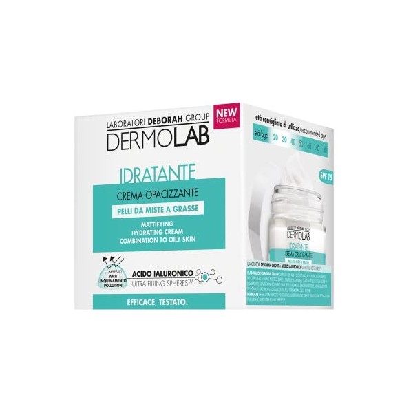 Dermolab Crème Visage Hydratant Opacifiant SPF 15 Poils mixtes et Grasse - 50 ml