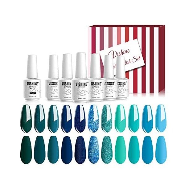 Vishine Lot de 12 Vernis Semi permanent Vernis à Ongles 11 Couleurs Nu Brun Gris UV LED Gel Soak Off avec Matte Top Coat Mani