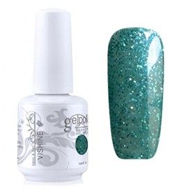 Vishine Vernis à ongles Semi-permanent Nail Polish UV LED Soak Off Gels Manucure Vert paillettes 1487 
