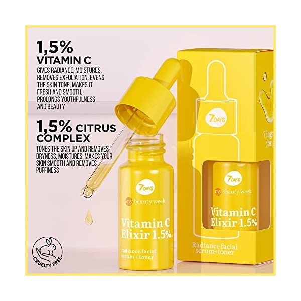 7Days Sérum à la vitamine C pour le visage - Soin coréen de la peau - Sérum éclaircissant pour le visage - Hydratant anti-pig