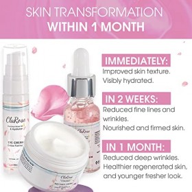 ClaRose Crème pour le visage, sérum pour le visage et crème pour les yeux anti-âge, enrichis en acide hyaluronique et huile d