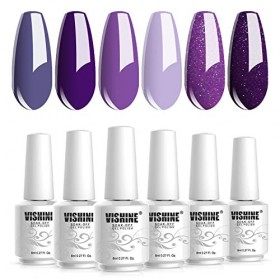 Vishine Lot de 6 Vernis Gel Semi Permanent Pourpre Violet Couleurs Soak Off UV LED Vernis à Ongles Gel Nail Polish Nail Gift 