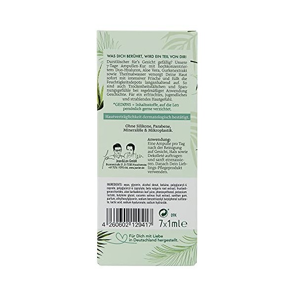 Jean & Len Ampoules hydratantes à laloe vera et au concombre, 7 x 1 ml