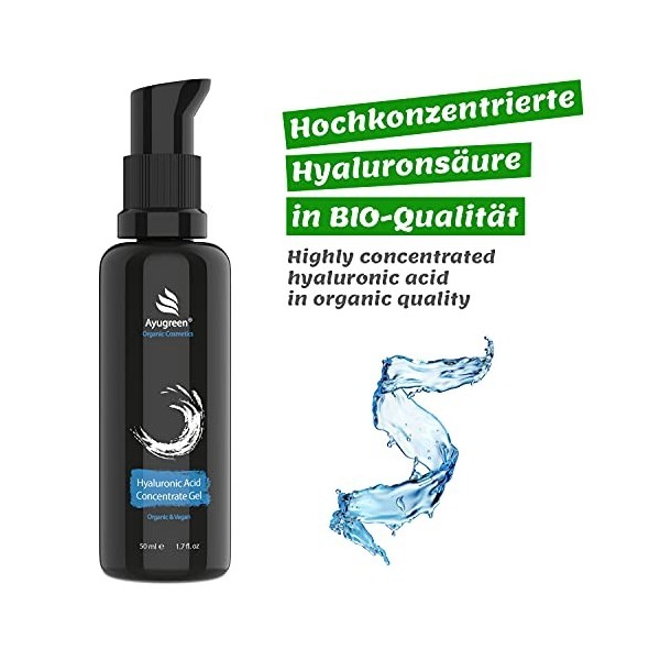 Serum Acide Hyaluronique BIO 50 ml, vegan – Gel sérum anti-âge à l’Aloe Vera anti-rides visage, cou, décolleté - Cosmétique n