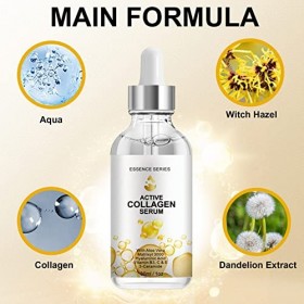 Sérum Visage Collagène, Collagen Serum avec Vitamine C, Niacinamide Acide Hyaluronique pour Stimulant la Production de Collag