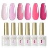 ROSALIND Lot Vernis Semi Permanent Rose Nude Gris Marron Pailleté Rose 6 Couleurs Vernis à Ongles Gels Semi-permanents UV LED