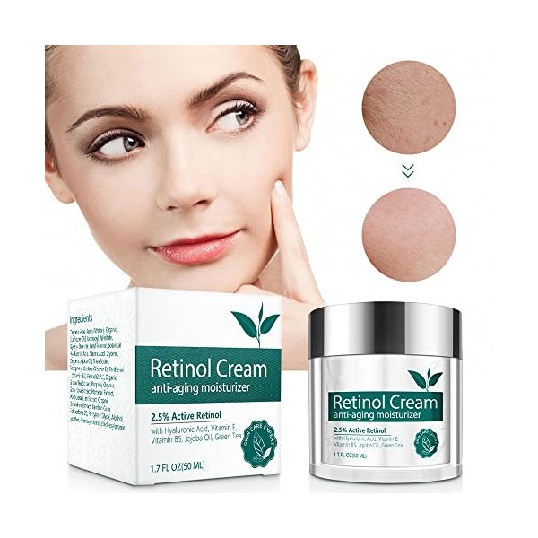 Retinol Moisturizer Cream, Anti Ageing Face Cream, Anti Wrinkle Night and Day Cream with Retinol Jojoba Oil for Men and Women