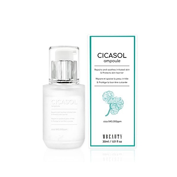 W BEAUTY CICASOL CICA Sérum 30ml, 84% dextrait de centella asiatica ampoule, sérum hydratant & réparateur visage, le traitem