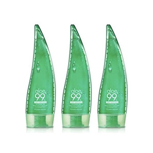 Holika Holika Aloe 99% Apaisant Gel avec 99% de jus de feuilles daloès de lîle vierge de Jeju 55 ml x 3 