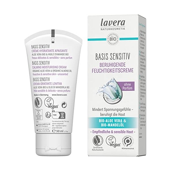 lavera basis sensitiv Crème hydratante apaisante - cosmétiques naturels - végan - Aloe vera bio & Huile damande bio - hydrat