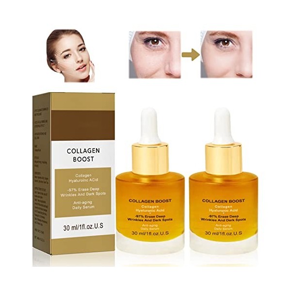 Collagen Boost Anti-Aging Serum,Serum Visage,Acide Hyaluronique Serum Visage,Hydrate Visage Profondeur,Réduit les Rides,Pores