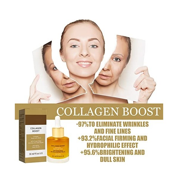 Collagen Boost Anti-Aging Serum,Serum Visage,Acide Hyaluronique Serum Visage,Hydrate Visage Profondeur,Réduit les Rides,Pores