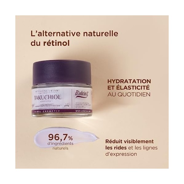 Ardaraz Crème hydratante visage au Bakuchiol Rétinol Végétal et à lAcide Hyaluronique. Creme Anti rides Femme, Antioxydant