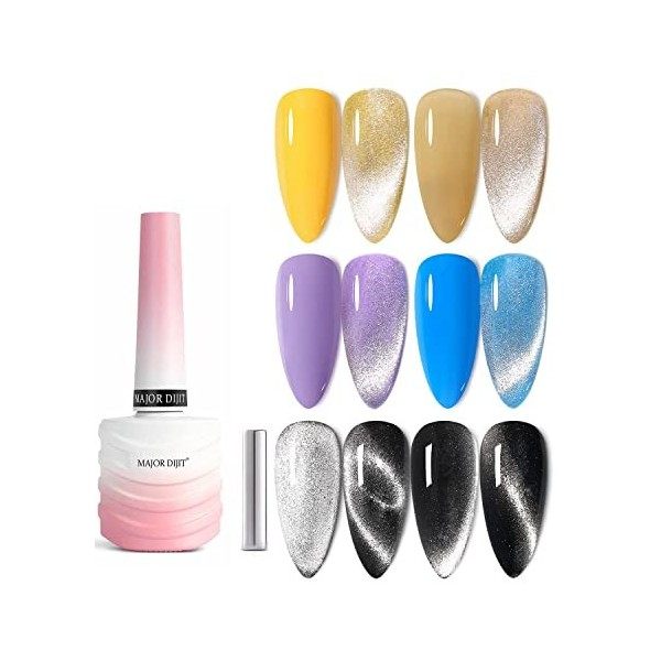 Vernis à ongles en gel 15ml/0.5fl oz Holographic 9D Cat Eye Shiny Gel Polish Glitter Rainbow Soak Off Nail Polish avec Magnet