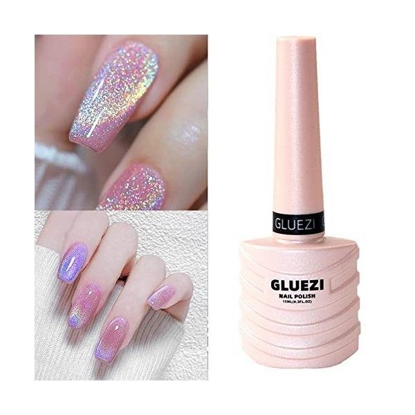 Vernis à ongles en gel 15ml/0.5fl oz Holographic 9D Cat Eye Shiny Gel Polish Glitter Rainbow Soak Off Nail Polish avec Magnet