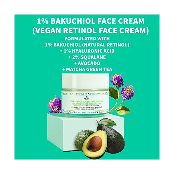 Crème pour le visage "Soufflé" à 1% de Bakuchiol alternative au rétinol végétalien avec acide hyaluronique