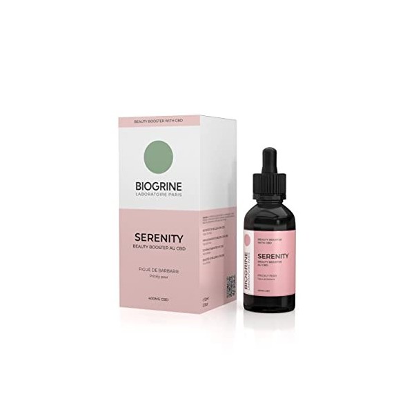 BIOGRINE - Serum booster De Beauté SERENITY Huile Graines De Chanvre 400mg - Hydrate Protège Peaux Sensibles - Acné - Soin Vi