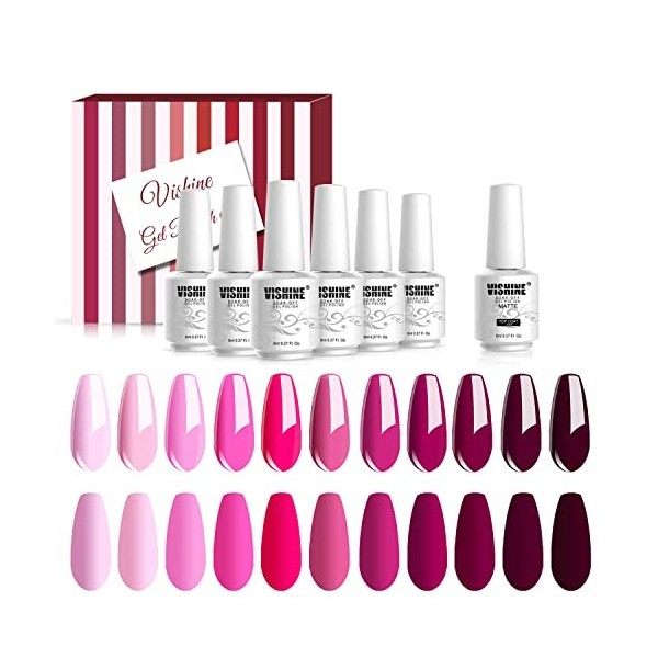 Vishine Vernis Gel Semi Permanent -12 Vernis à Ongles Gel UV LED Gel Polish Soak Off Nail Art Lot Base Top Coat & Matte Top C