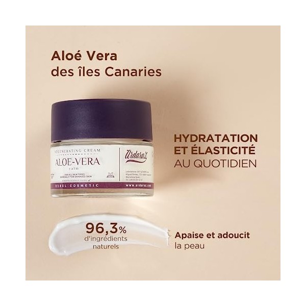 Ardaraz Crème hydratante visage à lAloe Vera des Canaries et à lHuile de Jojoba. Creme Anti rides Femme, Apaise et Adoucit 