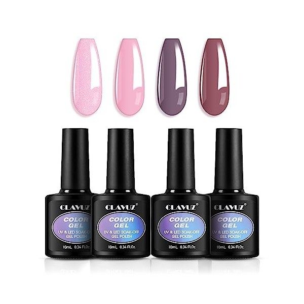 CLAVUZ Vernis Semi Permanent Vernis à ongle Gel Vernis UV LED Gel Nail Polish Varnish Nail Art Soak Off Manucure Lot de 4 - S