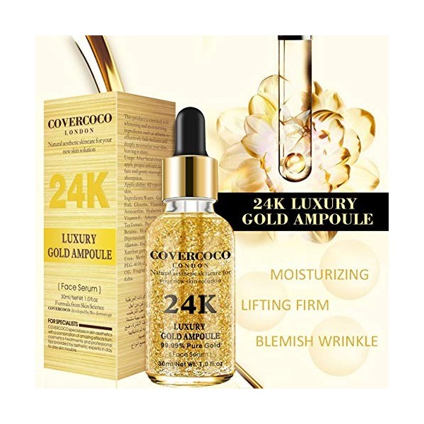 Allbesta Sérum 24k Gold Elixir Hydratant Raffermissant Anti Ageing Anti-Rides Infused Essence Oil Drops pour Le Maquillage du