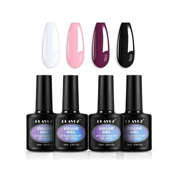 CLAVUZ Vernis Semi Permanent Vernis à ongle Gel Vernis UV LED Gel Nail Polish Varnish Nail Art Soak Off Manucure Lot de 4 - S