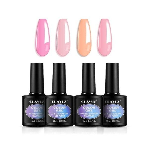 CLAVUZ Vernis Semi Permanent Vernis à ongle Gel Vernis UV LED Gel Nail Polish Varnish Nail Art Soak Off Manucure Lot de 4 - S