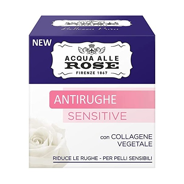 Acqua alle Rose, Crème Visage Anti-rides Sensitive avec collagène végétal et extrait de Rose, Crème Anti-rides, Doux sur la p